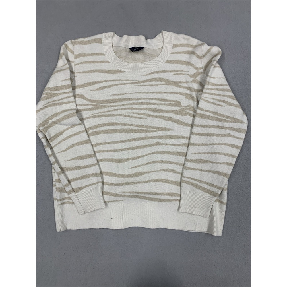 Denver Hayes Sweater Woman's Size 2X Long Sleeve Knit Off White/Tan Zebra Print